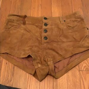 Free People button up tan suede shorts